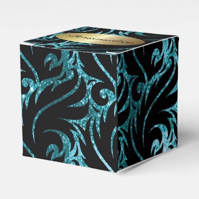 Teal Glitter and Black Designed Favour Box (Front Side)
