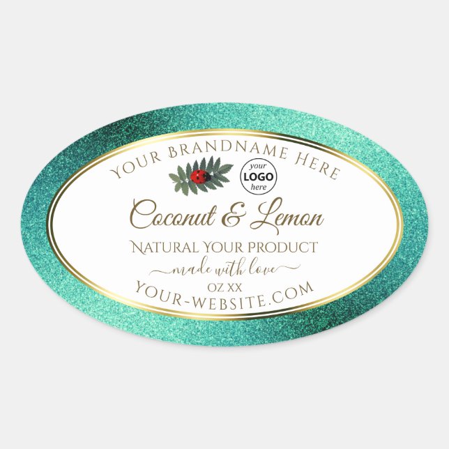 Teal Glitter and White Product Labels Ladybug Logo (Front)