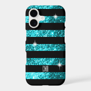Teal Glitter & Black Stripes DIY Monogram