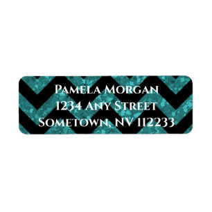 Teal Glitter Chevron Return Address Label