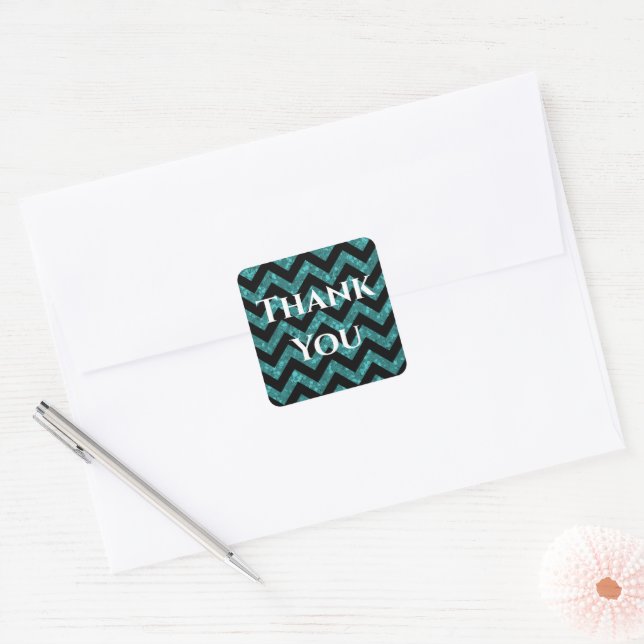 Teal Glitter Chevron Thank You Stickers (Envelope)