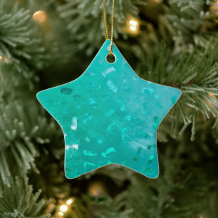 Teal Glitter Christmas Ceramic Ornament
