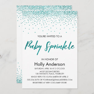 Teal Glitter Confetti & Typography Baby Sprinkle Invitation