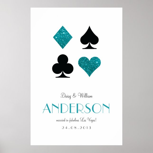Teal Glitter Destiny Las Vegas Wedding Anniversary Poster (Front)