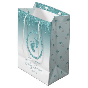 Teal Glitter Drips Baby Feet Gift Bag Personalised