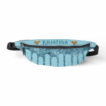 Teal Glitter Drips on Sky Blue With Gold Hearts
