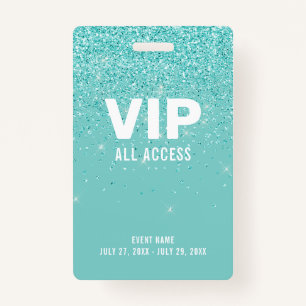 Teal Glitter Glam VIP All Access Pass Event ID ID Badge