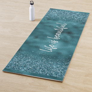 Teal Glitter Glitz sparkle glam personalized quote Yoga Mat