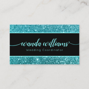 Teal Glitter Handwritten Calligraphy Business Card