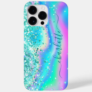 Teal Glitter Iridescent Glam Girly Signature Case-Mate iPhone 14 Pro Max Case