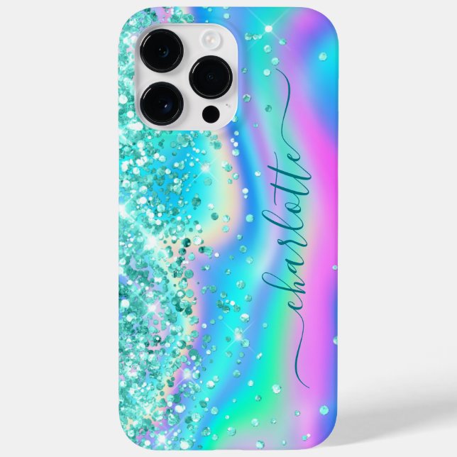 Teal Glitter Iridescent Glam Girly Signature Case-Mate iPhone Case (Back)