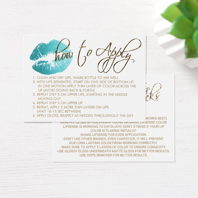 Teal Glitter Lips 2 - How to Apply - White (Desk)