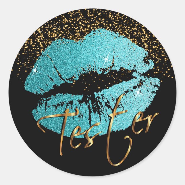 Teal Glitter Lips 3 - Tester Classic Round Sticker (Front)