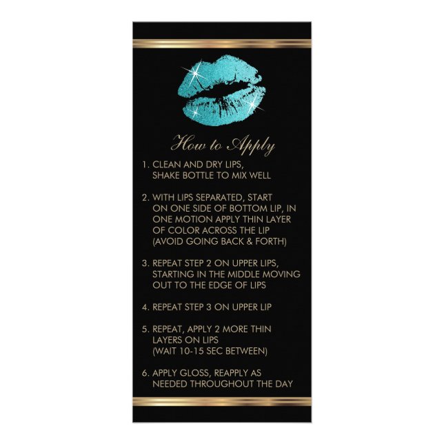 Teal Glitter Lipstick Instructions Rack Card (Front)