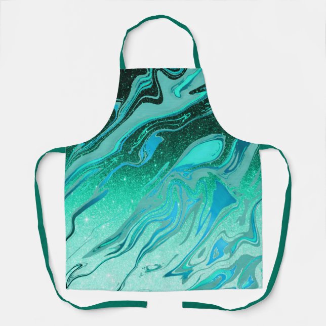 Teal glitter marble apron (Front)