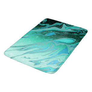 Teal glitter marble bath mat