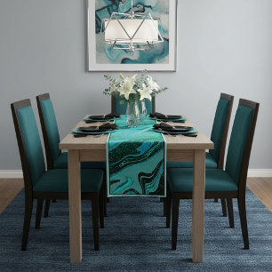 Teal glitter marble medium table runner