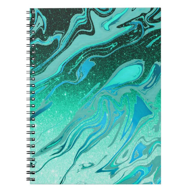Teal glitter marble notebook (Front)