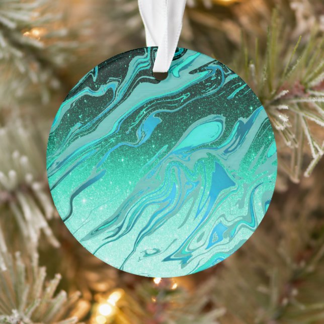 Teal glitter marble ornament (Tree)