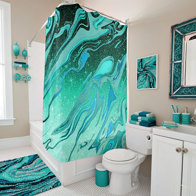 Teal glitter marble shower curtain (Creator Uploaded)