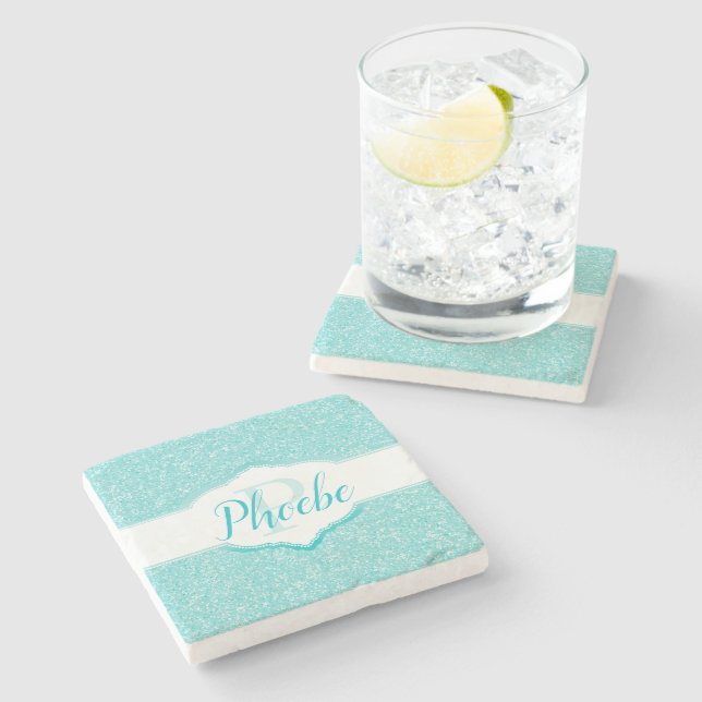 Teal Glitter Monogram Coaster (Side)