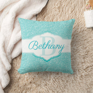 Teal Glitter Monogram Cushion
