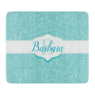 Teal Glitter Monogram Cutting Board
