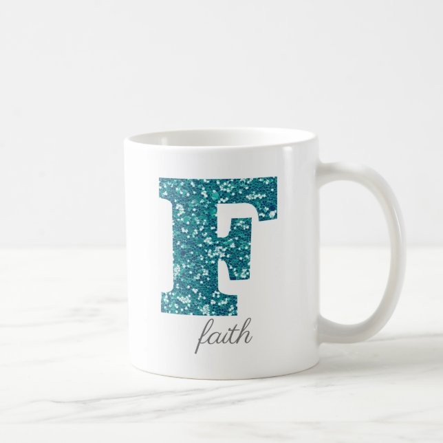 Teal Glitter Monogram F Personalised Mug (Right)