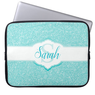 Teal Glitter Monogram Laptop Sleeve