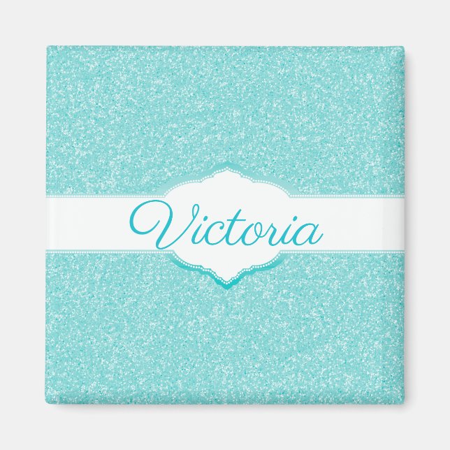 Teal Glitter Monogram Magnet (Front)
