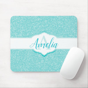 Teal Glitter Monogram Mouse Pad