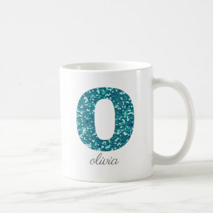 Teal Glitter Monogram O Personalised Mug