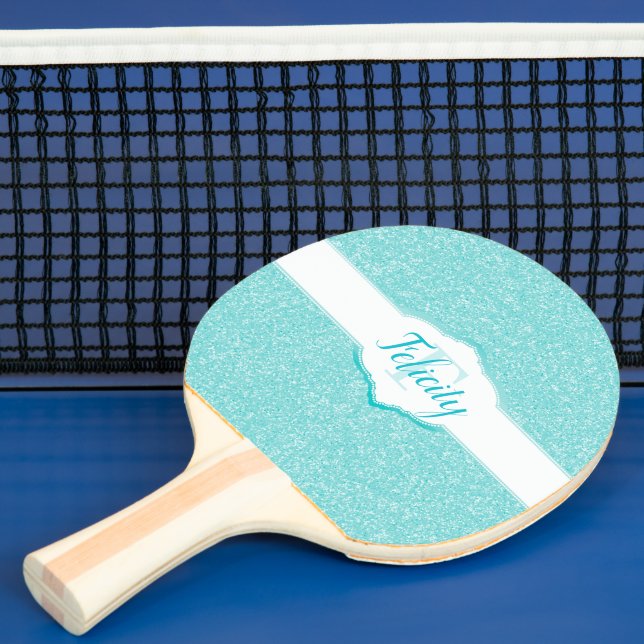 Teal Glitter Monogram Ping Pong Paddle (Insitu)