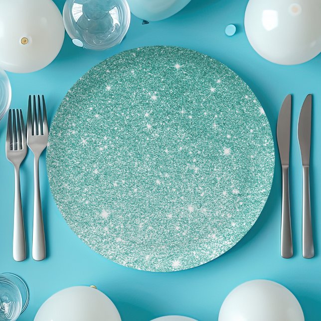 Teal Glitter Ombre Paper Plate (Creator Uploaded)