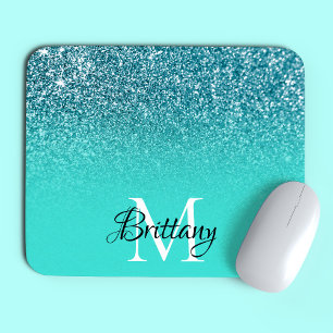 Teal Glitter Ombre Personalised Monogram Mouse Pad