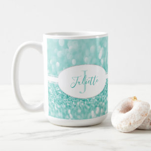 Teal Glitter Personalise Coffee Mug