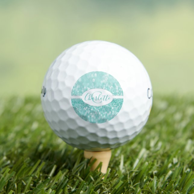 Teal Glitter Personalise Golf Balls (Insitu Tee)
