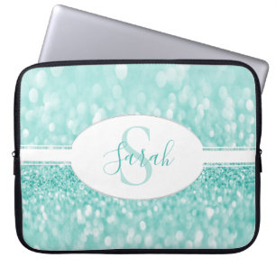 Teal Glitter Personalise Laptop Sleeve