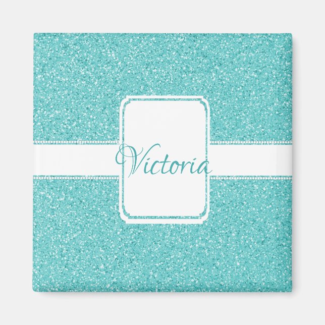 Teal Glitter Personalise Magnet (Front)