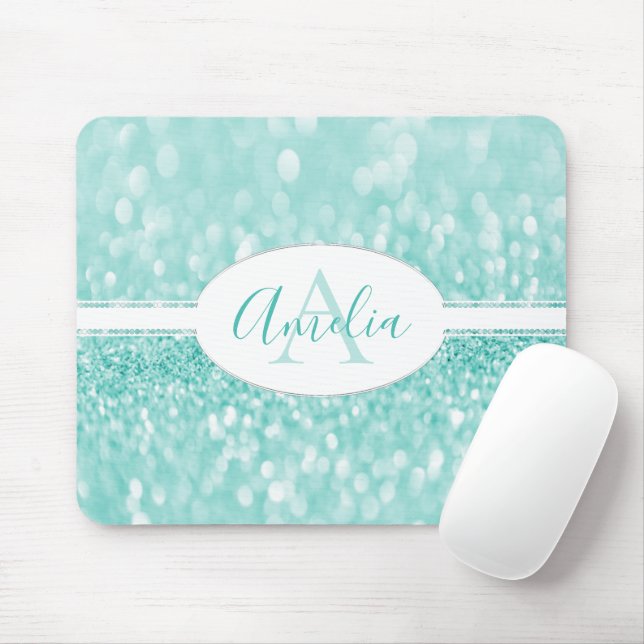 Teal Glitter Personalise Mouse Pad (With Mouse)
