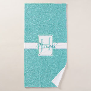 Teal Glitter Personalised Bath Towels