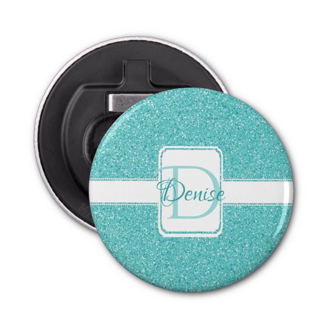 Teal Glitter Personalised  Bottle Opener (Front)