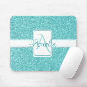 Teal Glitter Personalised Mouse Pad