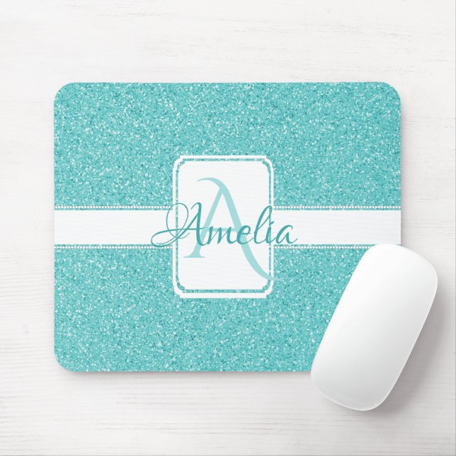 Teal Glitter Personalised Mouse Pad (With Mouse)