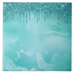 Teal Glitter Rain on Luxury Metal Marble Ceramic Tile<br><div class="desc">Teal Glitter Droplets on Shiny glittering Marble.</div>