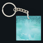 Teal Glitter Rain on Luxury Metal Marble Key Ring<br><div class="desc">Teal Glitter Droplets on Shiny glittering Marble.</div>