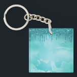 Teal Glitter Rain on Luxury Metal Marble Key Ring<br><div class="desc">Teal Glitter Droplets on Shiny glittering Marble.</div>