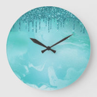 Teal Glitter Rain on Luxury Metal Marble