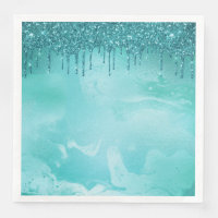 Teal Glitter Rain on Luxury Metal Marble