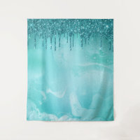 Teal Glitter Rain on Luxury Metal Marble